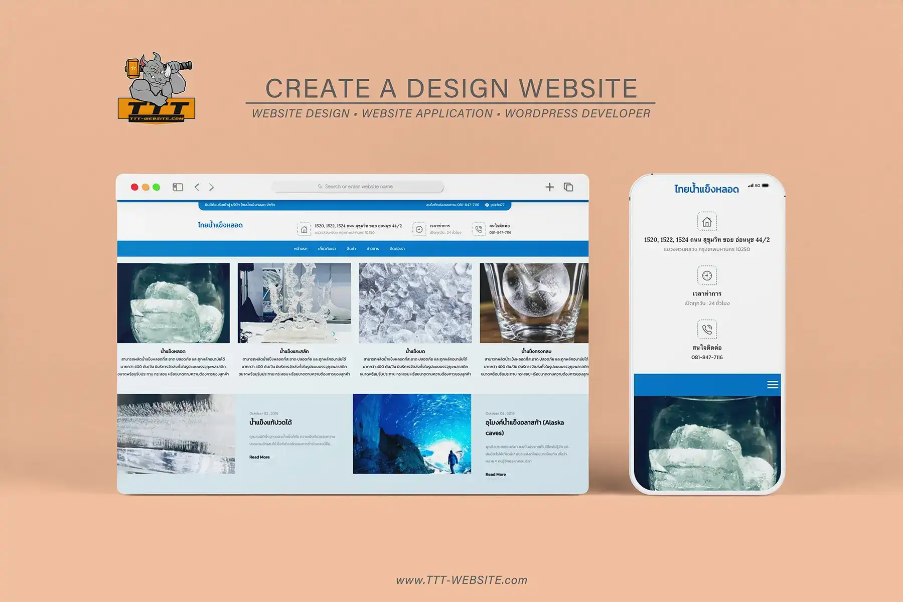 รับทำเว็บไซต์ รับออกแบบเว็บไซต์ เว็บไซต์สำเร็จรูป ตัวอย่างเว็บไซต์ - ธุรกิจโรงงานน้ำแข็งขนาดใหญ่ TTT-WEBSITE